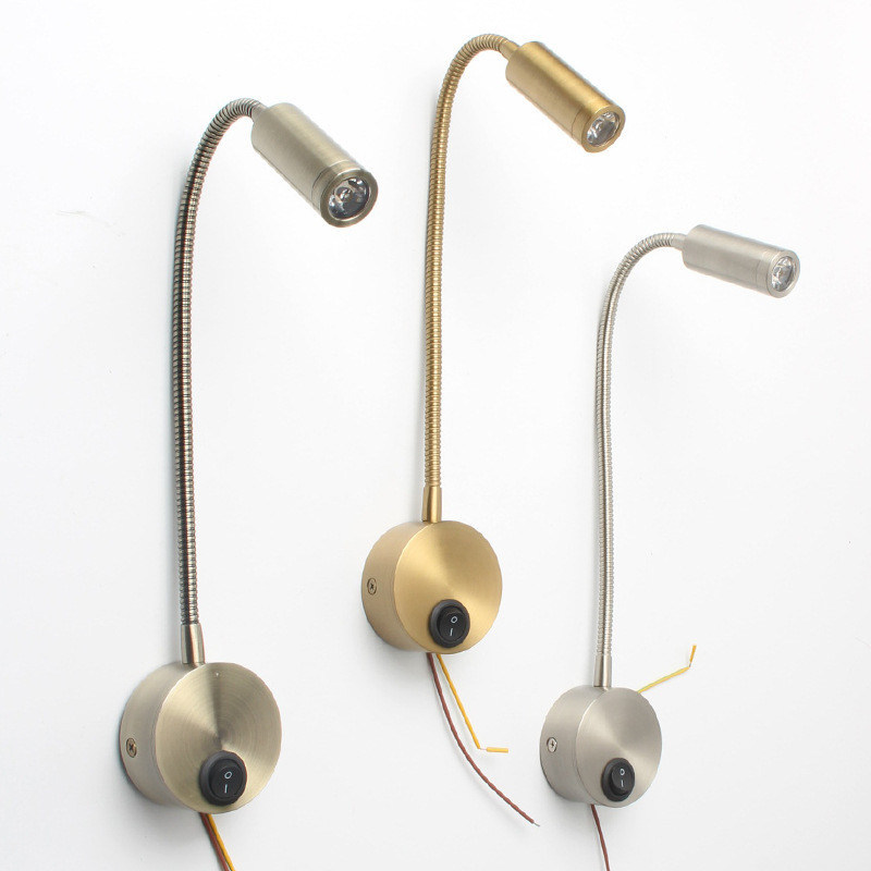 Switch Control 360 Degree Rotated LED Flexible Gooseneck Wall Reading Light for Bedroom No DIY